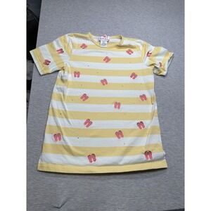 Quacker‎ Factory Yellow/White Striped Shirt With Pink Flip Flops Embroidered S